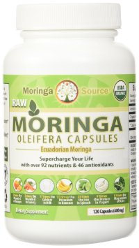 Moringa Oleifera Superfood Capsules - Pure USDA Organic - 400mg each, 120 ct
