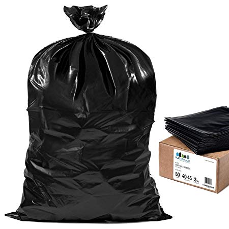Plasticplace Contractor Trash Bags 40-45 Gallon │ 3.0 Mil │ Black Heavy Duty Garbage Bag │ 40” x 48” (50 Count)