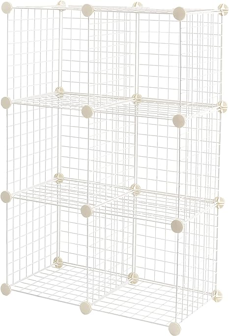 Amazon Basics 6-Cube Wire Grid Stackable Storage Shelves, 12 x 12-Inches, White