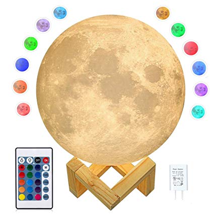CPLA Moon Lamp Moon Light 3D Seamless Moon Lamp Large Upgrade 16 Color Moon Night Light with Stand Globe Cool Lamp, Adapter included Desk Lamp【7.1 inch 16 Color】