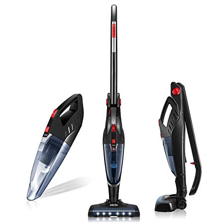 Deik Vacuum Cleaner, Cordless Vacuum Cleaner 2 in 1, Lightweight Stick and Handheld Vacuum, High-Power Rechargeable Bagless Vacuum with Upright Charging Base, Black