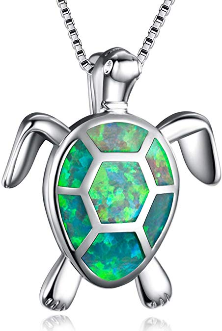 Hermosa Mom Gifts Sea Turtle Blue Opal Earrings Women Pendant Necklace Animal Design Jewelry for Girls