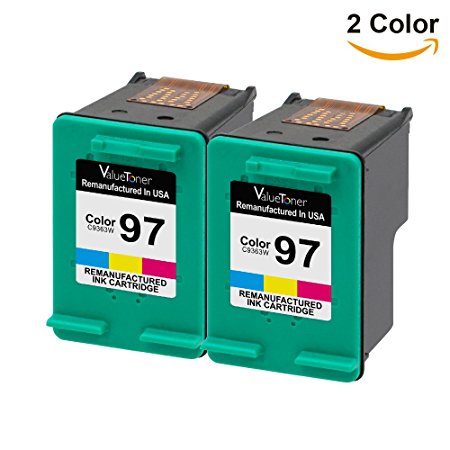 Valuetoner Remanufactured Ink Cartridge Replacement For Hewlett Packard HP 97 C9349FN C9363WN (2 Tri-Color) 2 Pack