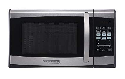 BLACK DECKER EM925AZE-P 0.9 Cubic Foot 900 Watt Stainless Steel Microwave with Turntable Cu.Ft, Black/Silver