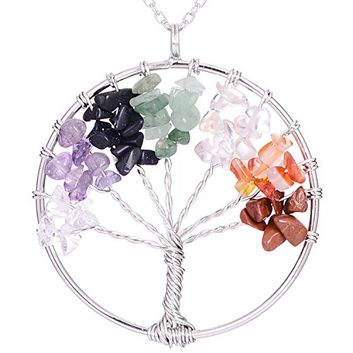 Cute Owl Tree of Life Pendant Wire Wrapped Birthstone Necklace Natural Healing Stone Crystal Necklace