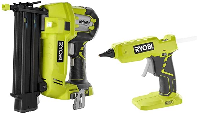 RYOBI P320-P305 18-Volt ONE  Cordless AirStrike 18-Gauge Brad Nailer and 18-Volt ONE  Hot Glue Gun 2-Tool Combo Kit