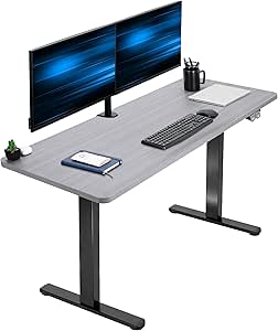 VIVO 60-inch Electric Height Adjustable 60 x 24 inch Stand Up Desk, Dark Gray Solid One-Piece Table Top, Black Frame, Home & Office Furniture Sets, B0 Series, DESK-KIT-B06G