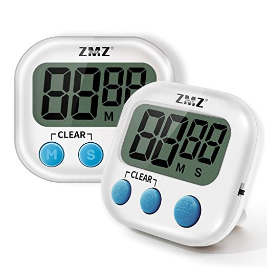 Digital Kitchen Timer, Magnetic Backing & Standing & Hanging for Placement, 2 PCS Pack Kitchen Clock Set for Cooking Baking Sports Games Office Facial, Big Digits Loud Alarm Minute Second Countdown