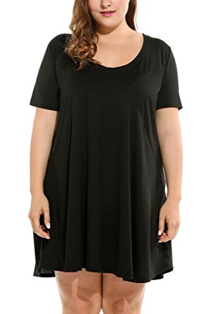 Locryz Women Plus Size Scoop Neck Short Sleeve Casual Loose Tunic T Shirt Dress XL-4XL