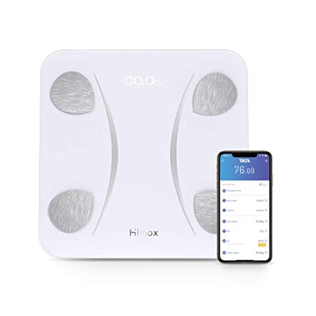 HIMOX Smart Body Fat Scale, USB Rechargeable Bluetooth Scale Bathroom Digital Weight Scale Tracks 23 Key Compositions Analyzer, 6mm-Thick Glass, 180KG