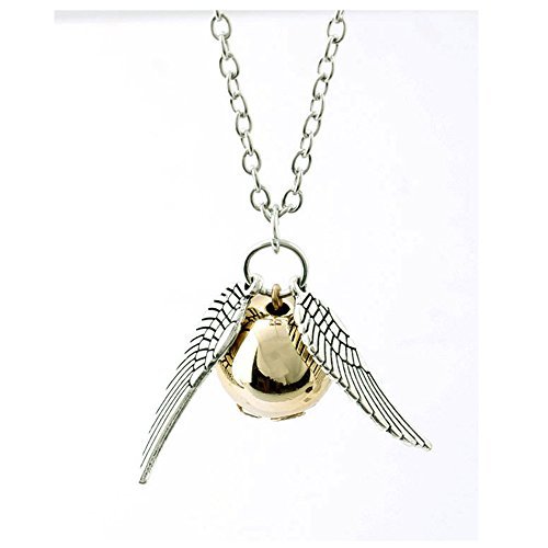 Bronze Tone Golden Snitch Harry Potter The Deathly Hallows Wing Charm Gold Ball Pendant Chain Necklace