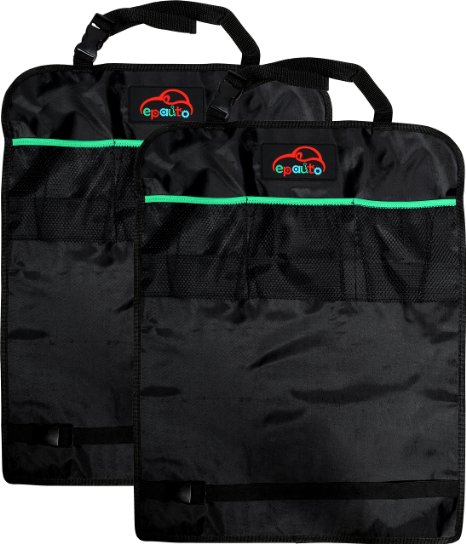 2 Pack - EPAuto Kick Mats Universal Backseat Protectors w/Storage Organizer Pocket