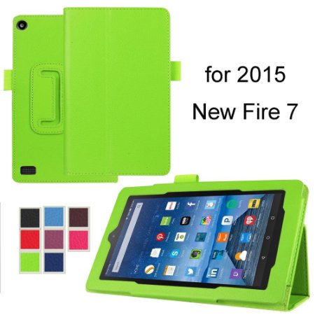 NEWSTYLE Fire 7 2015 Case - Slim Fit Folio Premium PU Leather Standing Protective Cover Case for Amazon Fire Tablet 7 inch Display - 5th Generation 2015 Release Only Green