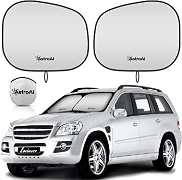 AstroAI Windshield Sun Shade - Foldable 2-Piece Car Front Window Sunshade Blocks UV Rays Sun Visor, Titanium Silver Fabric Material, (Medium Size 28 x 30.7 inches)