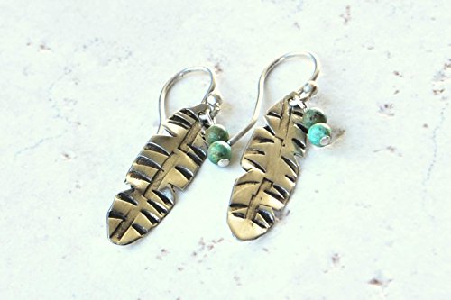 Hand Forged Feather and Turquoise Earrings in Sterling Silver by BANDANA GIRL