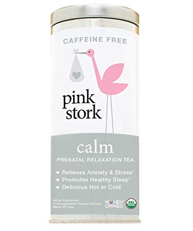 Pink Stork Calm: Prenatal Relaxation Tea, USDA Organic Loose Leaf in Biodegradable Sachets -Natural Stress and Anxiety Relief, Improve Sleep, -30 Cups, Caffeine-Free