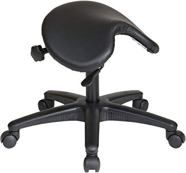 Office Star Backless Office Stool with Saddle Seat and Angle Adjustment, Black, 19 to 24-Inch Adjustable Height