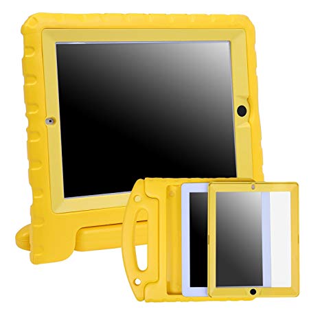 HDE Case for iPad 2 3 4 Kids Shockproof bumper Hard Cover Handle Stand with Built in Screen Protector for Apple iPad 2nd 3rd 4th Generation (Yellow)