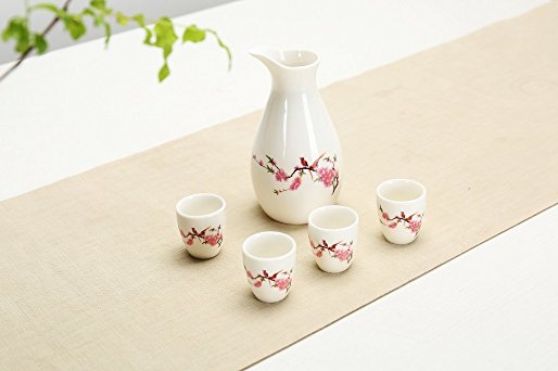 Gift Pro 5 Pcs Japanese Style Sake set Hand Painted Design Porcelain Pottery Traditional Ceramic Cups Crafts Wine Glasses (Style 6)