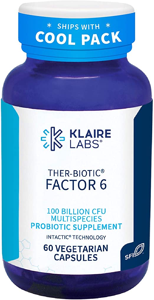 Klaire Labs Ther-Biotic Factor 6 Probiotic - 100 Billion Ultra Strength CFU, The Original Hypoallergenic Probiotic for Men & Women, Dairy-Free Digestive Support (60 Capsules)