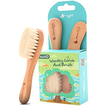Baby Goat Hair Brush and Comb Set for Newborns & Toddlers | Eco-Friendly Safe Brush | Natural Wooden Comb | Soft Bristles for Cradle Cap | Perfect Baby Shower and Registry Gift