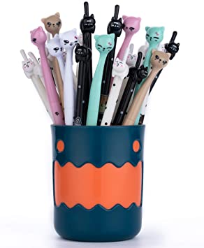 RECHENG Animal Gel cat pens,fun cute black ink pens for kids office school supplies,28pcs Set,With pen holder
