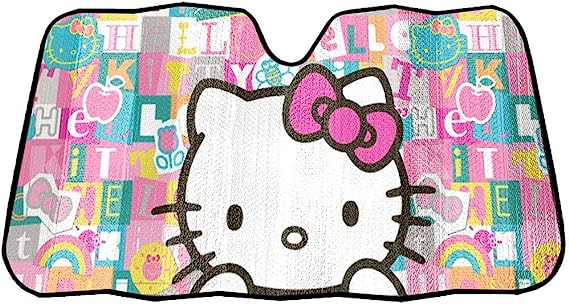 Hello Kitty Sanrio with Pink Bow Tile Auto Car Truck SUV Vehicle Universal-fit Front Windshield Sunshade - Accordion Sun Shade