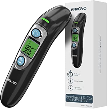 Thermometer for Adults, ANKOVO Digital Infrared Thermometer for Fever, Ear and Forehead Thermometer for Baby and Kids, with LCD Screen, Memory Recall, Fever Alarm (Beep and Color)