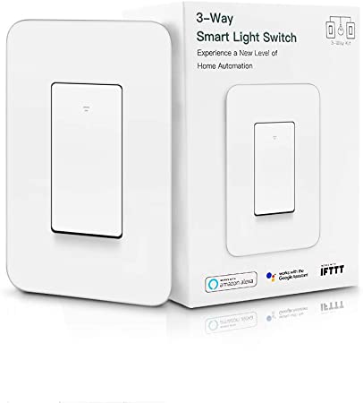 3-Way Smart Light Switch, WiFi Light Switch Single Pole/3-Way Switch Compatible with Alexa, Google Assistant and IFTTT, Remote Control, No Hub Required, Neutral Wire Required (1 Pack)