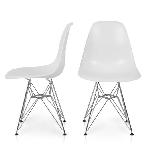 Belleze Eames Style Molded Plastic Eiffel Side Chair, Set of (2), White