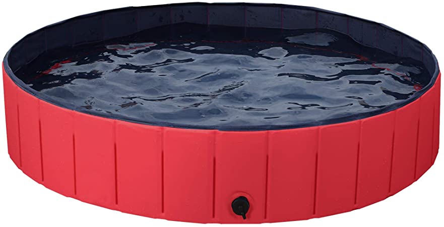 Yaheetech Hard Plastic Foldable Bath Pool Collapsible Large Pool Bathing Swimming Tub Kiddie Pool for Kids, 55inch.D x 12inch. H, Red