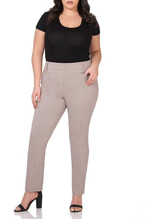 Rekucci Curvy Woman Ease into Comfort Plus Size Straight Pant w/Tummy Control