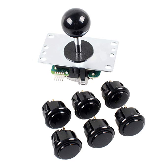 Sanwa Denshi Japan JLF-TP-8YT Black Ball Top Handle OBSF-30 Push Buttons Arcade Joystick Part 4 & 8 Way Adjustable - Hori Fight Stick Repair Part - Mad catz SF4 Tournament Joystick Compatible