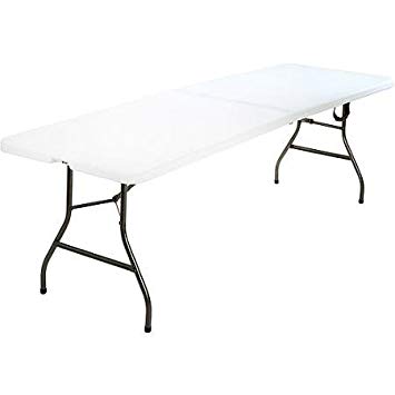 8-Foot Long Center Plastic Folding DJ Banquet Party Wedding Table, White with Center Handle