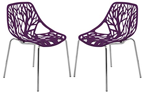 LeisureMod Forest Modern Dining Chair with Chromed Legs, Set of 2 (Purple)