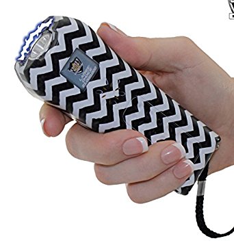 # 1 Ranked Ladies Back to School Stun Gun 21 Million Volt Rechargeable LED Flashlight with Loud Alarm Disable Pin, Black/White Stripe, Perfect Size Triple Mode Protection