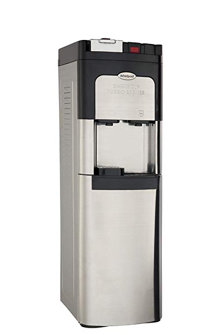 Whirlpool Single Cup Coffee Maker & Water Cooler, Self Cleaning, Bottom Loading, Stainless Steel with 5 Cup Sizes