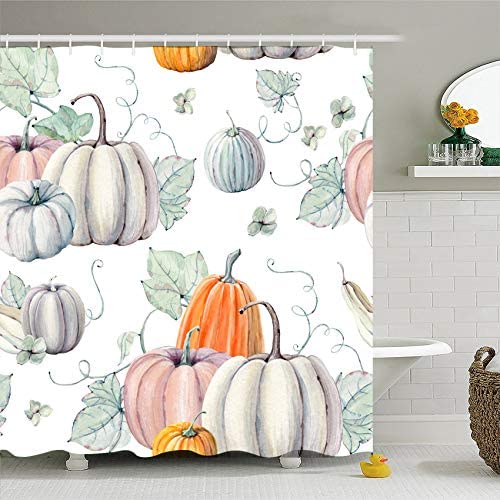 ZBLX Thanksgiving Shower Curtain，Autumn Pumpkin Bathroom Shower Curtain Waterproof Bath Curtain60 x 72 inches （155 cm X 180 cm）