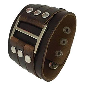7Buy Both Men and Women Style Cool Wide Big Buckle Rivet Genuine Leather Cuff Wristband Bracelet Bangle