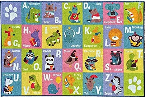 KC CUBS Kev & Cooper Playtime Collection ABC Alphabet Animal Educational Area Rug - 5'0" x 6'6"