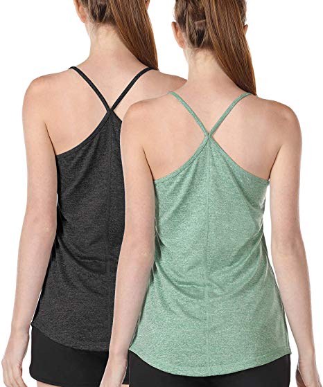 icyzone Workout Tank Tops for Women - Athletic Exercise Strappy Tanks, Yoga Tops, Gym Shirts (Pack of 2)