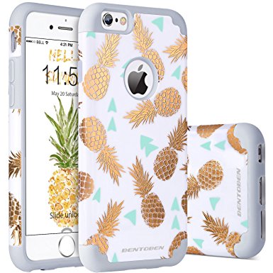 iPhone 6s Case, iPhone 6 Case Pineapple, BENTOBEN Ultra Slim Gold Pineapple Design Hard PC Soft Rubber Glossy Anti-Scratch Shock Proof Protective Case Cover for iPhone 6 6s 4.7", White/Gold