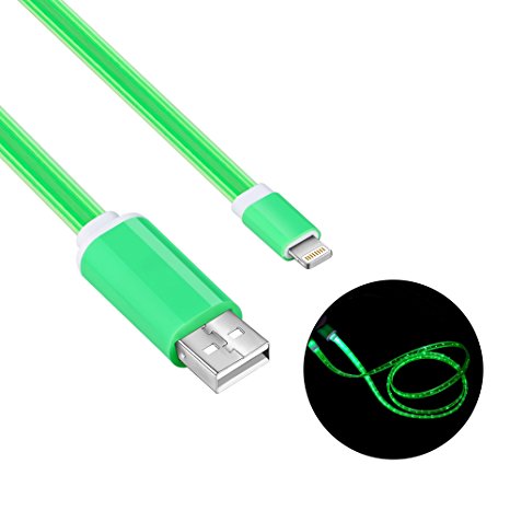 Lightning Cable, Bambud Flowing LED Light Up iPhone Charger Cable 3 ft USB A to Lightning Sync and Charging iPhone Cable Cord for iPhone 7/7 Plus/6s/6s Plus/6/6 Plus/5s/5c/5/iPad/iPod (iOS Green)