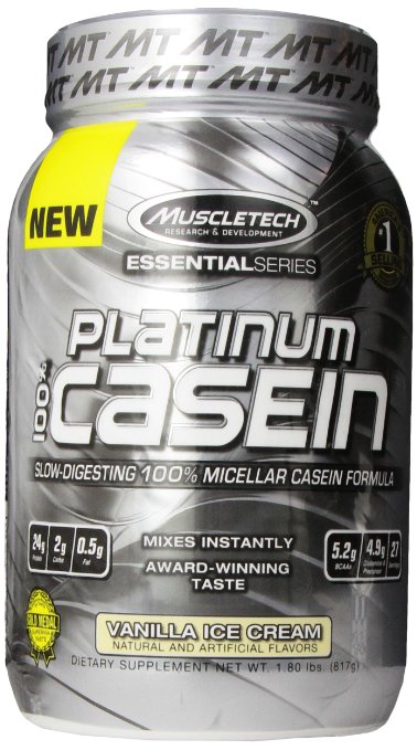 MuscleTech Platinum 100% Casein, Slow-Digesting 100% Milcellar Casein Formula, Vanilla Ice Cream, 1.80 lbs (817g)