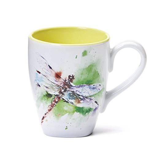Big Sky Carvers Dragonfly Mug – Featuring Artwork by Oregon Watercolor Painter Dean Crouser – Glazed Stoneware with Pure White Background – Holds 16 Ounces