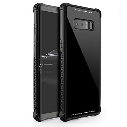 Besiva Phone case Compatible Samsung Galaxy Note 8, Besiva Tempered Glass Back Cover and Soft Silicone Rubber Bumper Frame Shock Absorption Anti-Scratch Compatible Samsung Galaxy Note 8,GY7