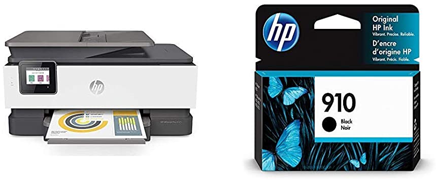 HP OfficeJet Pro 8025 All-in-One Printer (1KR57A#A2L) with HP 910 Black Original Ink Cartridge (3YL61AN)