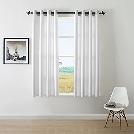 DWCN Cream White Faux Linen Look Curtains for Bedroom Living Room Grommets Country Window Curtain 1 Panel 52x63 inch,set of 2 panels