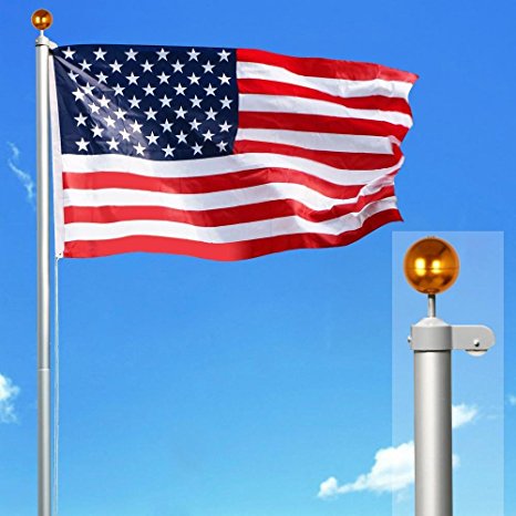 Yaheetech Heavy Duty rustproof 20ft aluminum flagpole American Residential or Commercial Flag pole Outdoor Halyard House Sectional Flag Pole Kit---w/ Topper Ball, 2pcs 3'x5' Flags/US Flag