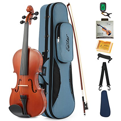 Eastar EVA-1 Solid 1/4 Natural Violin Set For Beginner Student with Hard Case, Rosin, Shoulder Rest, Bow, Clip-on Tuner and Extra Strings